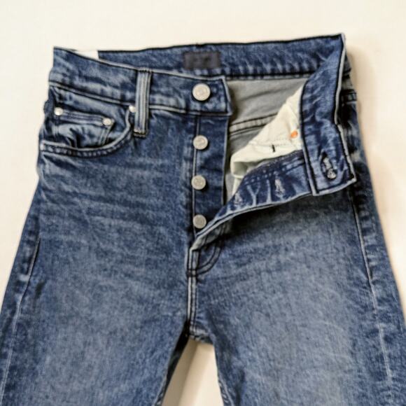 Mother Tomcat 24 Blue High Rise Distressed Straight Raw Hem Denim - Picture 5 of 14